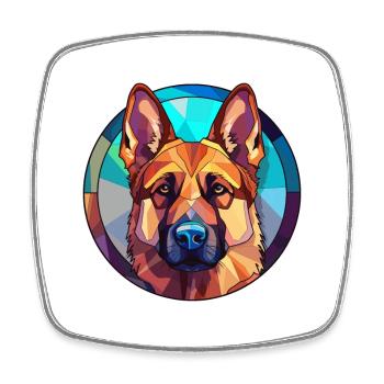 German Shepherd Dog Stained Glass Colorful Cartoon - Square fridge magnet - white - Front