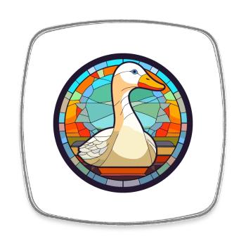 Oie vitrail coloré Cartoon Kawaii Animal - Magnet carré - blanc - Devant