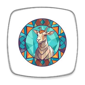 Chèvre vitrail coloré dessin animé Kawaii Animal - Magnet carré - blanc - Devant