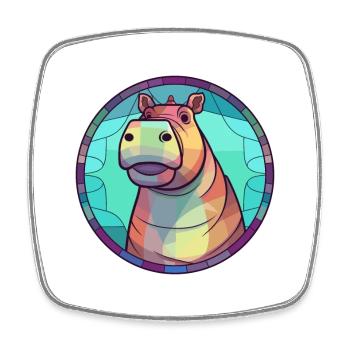 Nilpferd Bunte Karikatur Kawaii Tier - Viereckiger Kühlschrankmagnet - Weiß - Vorne