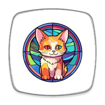 Chaton vitrail coloré dessin animé Kawaii Anima - Magnet carré - blanc - Devant