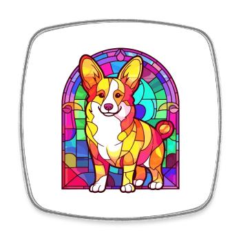 Corgi Hund Buntes Glas Bunte Karikatur Kawaii An - Viereckiger Kühlschrankmagnet - Weiß - Vorne