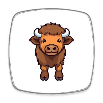 Bison Cute Cartoon Kawaii Watercolor Animal Pet - Square fridge magnet - white - Front