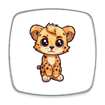 Cheetah Cute Cartoon Kawaii Watercolor Animal Pet - Square fridge magnet - white - Front