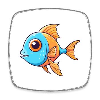 Fish Cute Cartoon Kawaii Watercolor Animal Pet - Square fridge magnet - white - Front