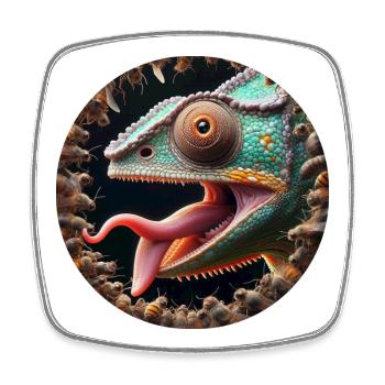The chameleon is hungry for insects - Square fridge magnet - white - Front