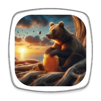 Brown bear sitting in front of a tree with honeycomb - Square fridge magnet - white - Front