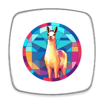 Llama Stained Glass Colorful Cartoon Kawaii Animal - Square fridge magnet - white - Front