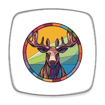 Moose Stained Glass Colorful Cartoon Kawaii Animal - Square fridge magnet - white - Front