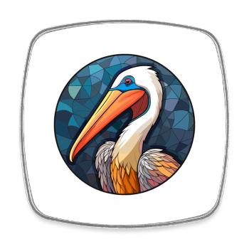 Pélican vitrail coloré dessin animé Kawaii Anim - Magnet carré - blanc - Devant