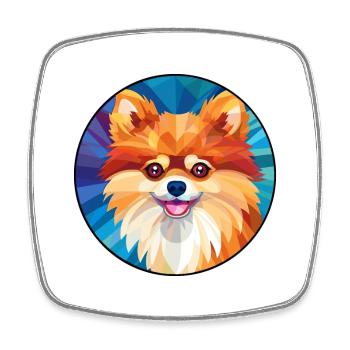 Pomeranian Dog Stained Glass Colorful Cartoon Kawa - Square fridge magnet - white - Front