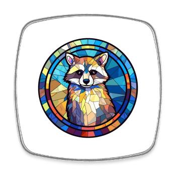 raton laveur vitrail coloré dessin animé kawaii anim - Magnet carré - blanc - Devant