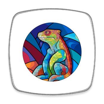 Lizard Stained Glass Colorful Cartoon Kawaii Anima - Square fridge magnet - white - Front