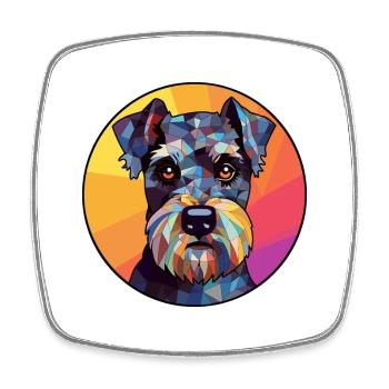 Miniatur Schnauzer Hund Buntes Glas Buntes Auto - Viereckiger Kühlschrankmagnet - Weiß - Vorne