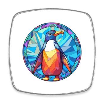 Pingouin vitrail coloré dessin animé Kawaii Anim - Magnet carré - blanc - Devant
