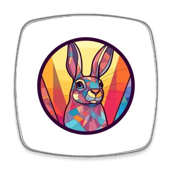Lapin vitrail coloré dessin animé Kawaii Anima - Magnet carré - blanc - Devant
