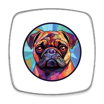 Carlin chien vitrail coloré dessin animé Kawaii Anim - Magnet carré - blanc - Devant