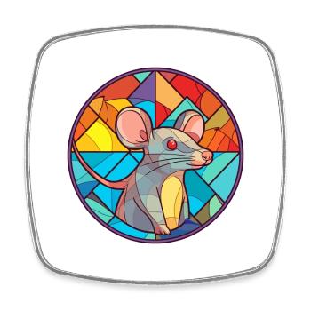 Ratten-Buntglas-Cartoon-Kawaii-Tier - Viereckiger Kühlschrankmagnet - Weiß - Vorne