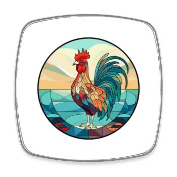 Coq vitrail coloré dessin animé Kawaii Anim - Magnet carré - blanc - Devant