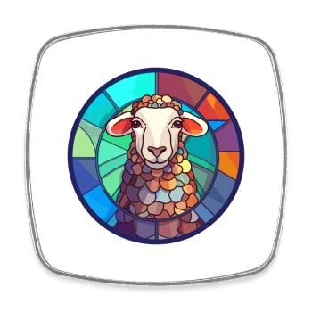 Schaf Buntes Glas Bunte Karikatur Kawaii Tier - Viereckiger Kühlschrankmagnet - Weiß - Vorne