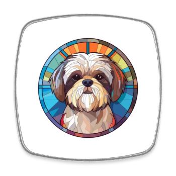 Shih Tzu Dog Stained Glass Colorful Cartoon Kawaii - Square fridge magnet - white - Front