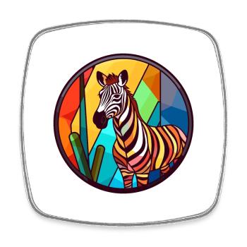 Zebra Stained Glass Colorful Cartoon Kawaii Animal - Square fridge magnet - white - Front
