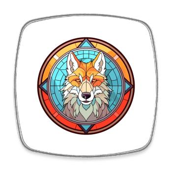 Wolf Buntes Glas Bunte Karikatur Kawaii Tier - Viereckiger Kühlschrankmagnet - Weiß - Vorne