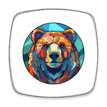 Ours vitrail coloré dessin animé Kawaii Animal - Magnet carré - blanc - Devant