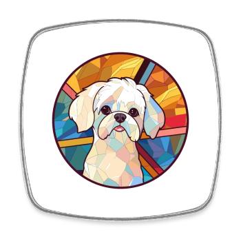Malteser Hund Buntes Glas Bunte Karikatur Kawaii - Viereckiger Kühlschrankmagnet - Weiß - Vorne