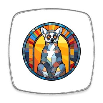 Lemur Stained Glass Colorful Cartoon Kawaii Animal - Square fridge magnet - white - Front