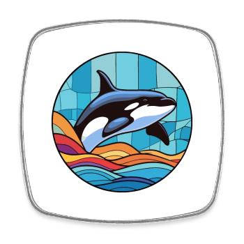 Orca Stained Glass Colorful Cartoon Kawaii Animal - Square fridge magnet - white - Front