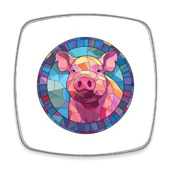 Schwein Buntglas bunte Karikatur Kawaii Tier - Viereckiger Kühlschrankmagnet - Weiß - Vorne