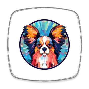 Papillon Dog Stained Glass Colorful Cartoon Kawaii - Square fridge magnet - white - Front