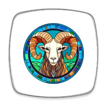Widder-Buntglas-Cartoon-Kawaii-Tier - Viereckiger Kühlschrankmagnet - Weiß - Vorne