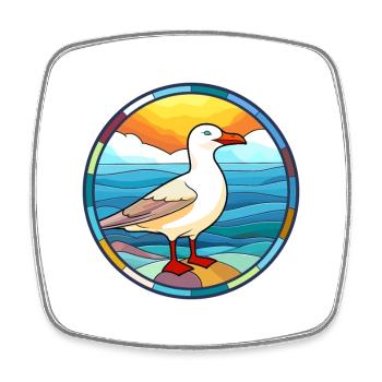 Seagull Stained Glass Colorful Cartoon Kawaii Anim - Square fridge magnet - white - Front