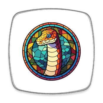 Snake Stained Glass Colorful Cartoon Kawaii Animal - Square fridge magnet - white - Front