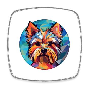 Yorkshire Terrier chien vitrail coloré Carto - Magnet carré - blanc - Devant