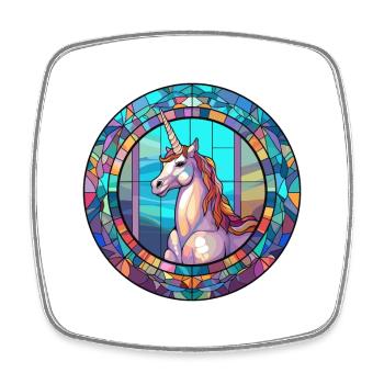 Licorne vitrail coloré dessin animé Kawaii Anim - Magnet carré - blanc - Devant