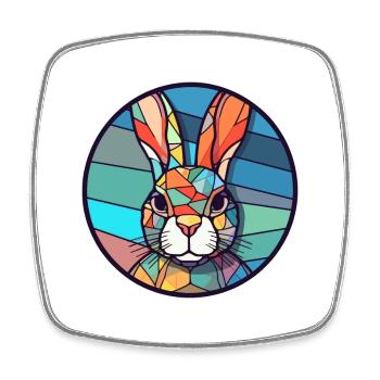 Hasen-Buntglas-Bunt-Cartoon-Kawaii-Tier - Viereckiger Kühlschrankmagnet - Weiß - Vorne