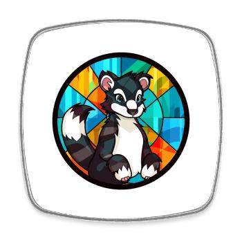 Skunk vitrail coloré dessin animé Kawaii Animal - Magnet carré - blanc - Devant