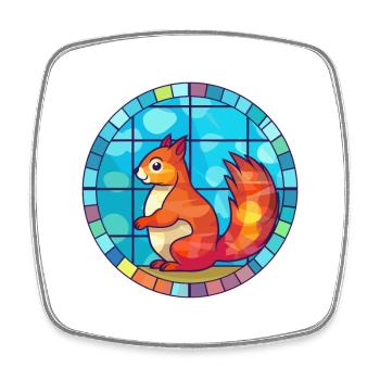 Écureuil vitrail coloré dessin animé Kawaii Ani - Magnet carré - blanc - Devant