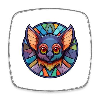 Fledermaus-Buntglas-Cartoon-Kawaii-Tier - Viereckiger Kühlschrankmagnet - Weiß - Vorne