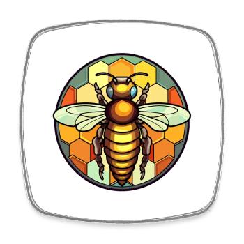 Bee Stained Glass Colorful Cartoon Kawaii Animal - Square fridge magnet - white - Front