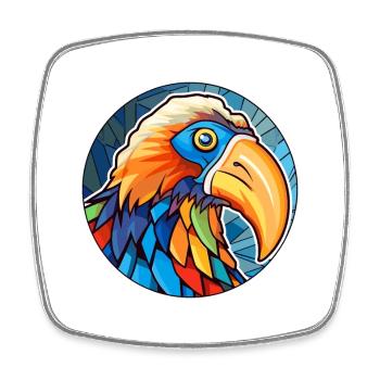 Oiseau vitrail coloré dessin animé Kawaii Animal - Magnet carré - blanc - Devant