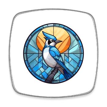 Blauer Jay Buntes Glas Bunte Karikatur Kawaii Ani - Viereckiger Kühlschrankmagnet - Weiß - Vorne