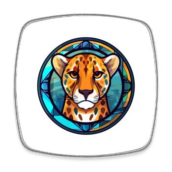 Guépard vitrail coloré dessin animé Kawaii Anim - Magnet carré - blanc - Devant