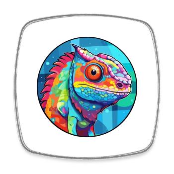 Chameleon Stained Glass Colorful Cartoon Kawaii An - Square fridge magnet - white - Front