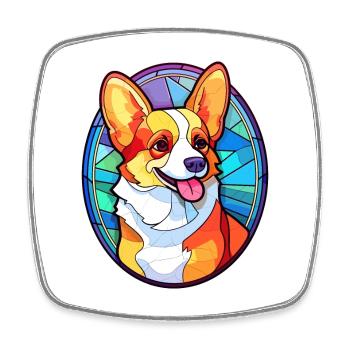 Corgi Hund Buntes Glas Bunte Karikatur Kawaii An - Viereckiger Kühlschrankmagnet - Weiß - Vorne