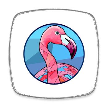 Flamant rose vitrail coloré dessin animé Kawaii Ani - Magnet carré - blanc - Devant