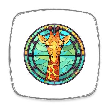 Girafe vitrail coloré dessin animé Kawaii Anim - Magnet carré - blanc - Devant